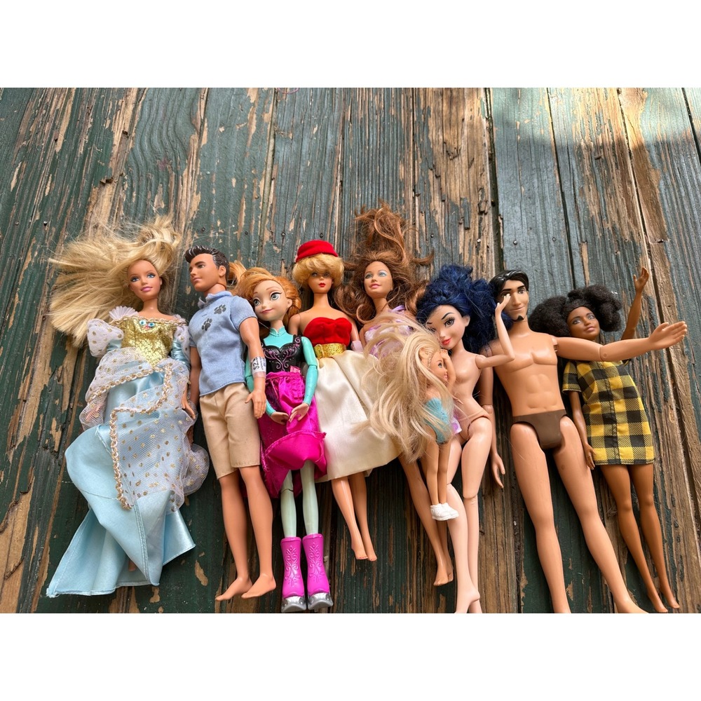 Mixed Barbie Disney Doll Lot Anna Flynn Rider Ken Fashion Dolls 9pc A3703